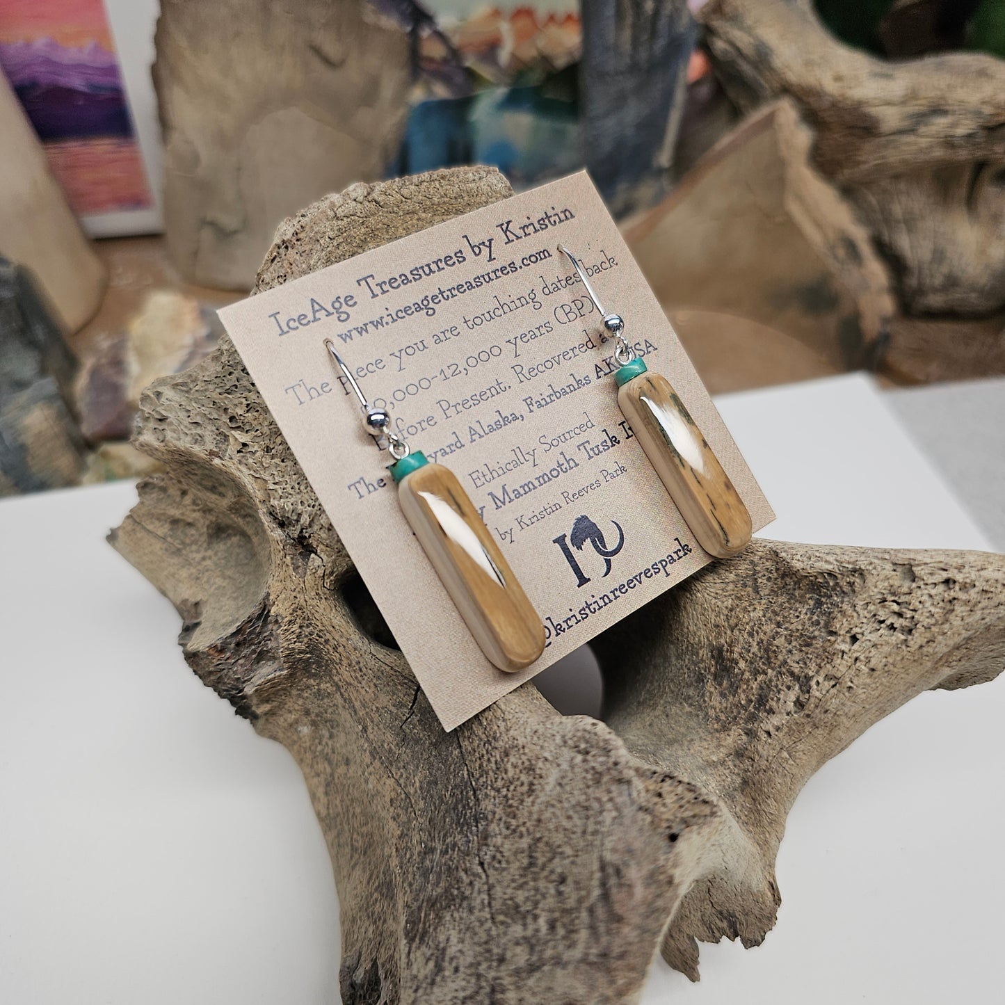 Woolly Mammoth Fossil Ivory & Turquoise Earrings