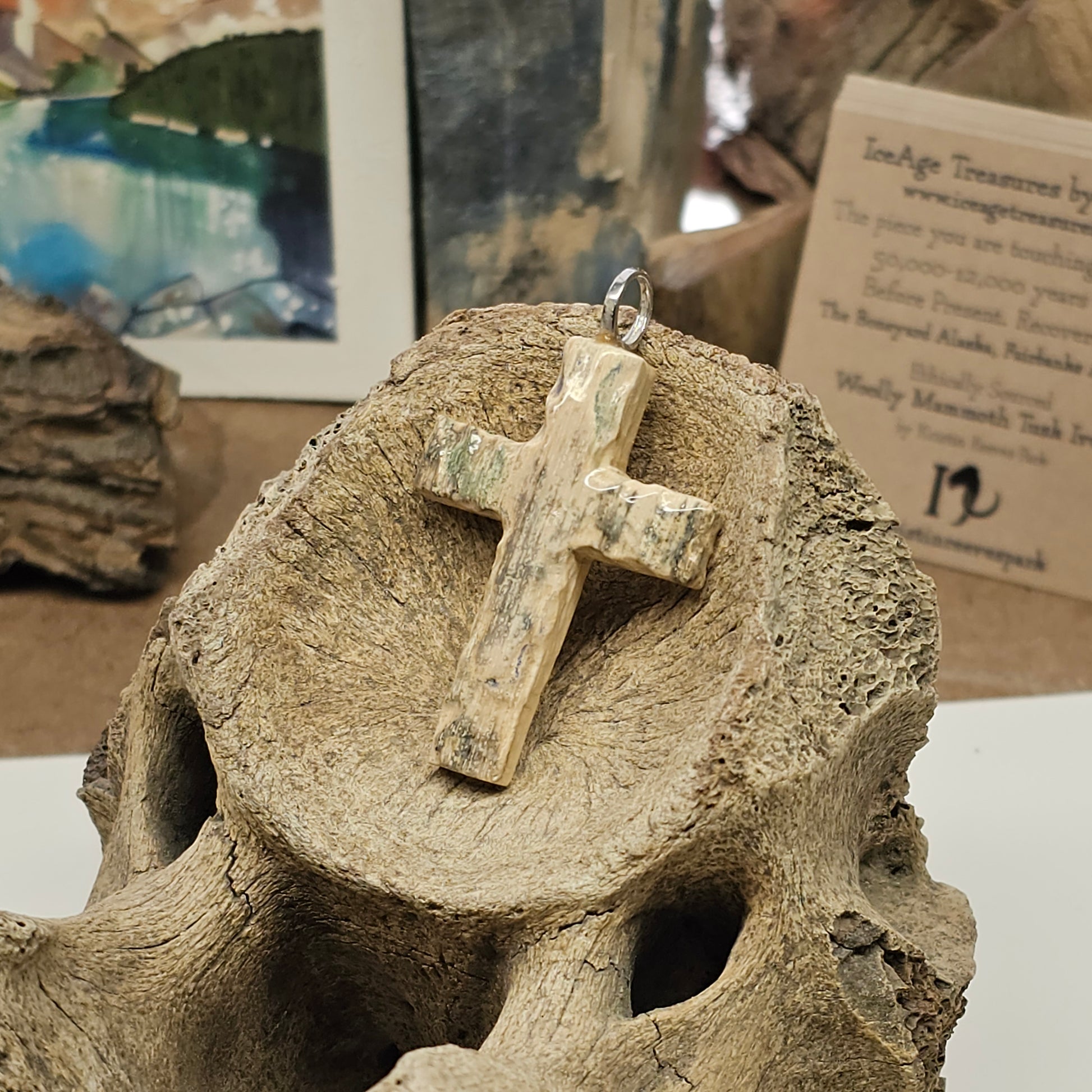 Woolly Mammoth ivory cross by Kristin R Park