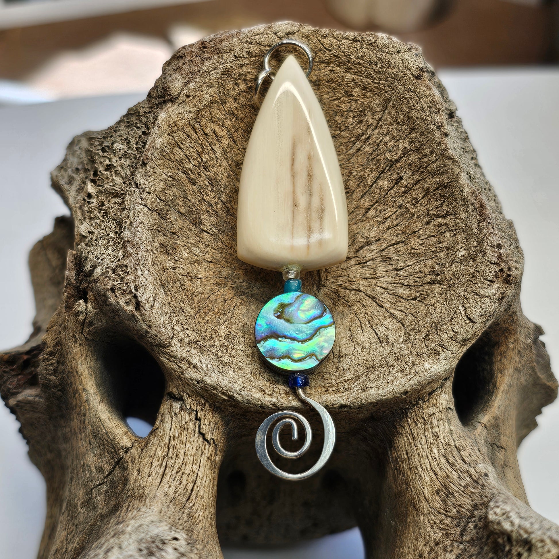 Boneyard Woolly Mammoth Ivory Abalone Sterling pendant