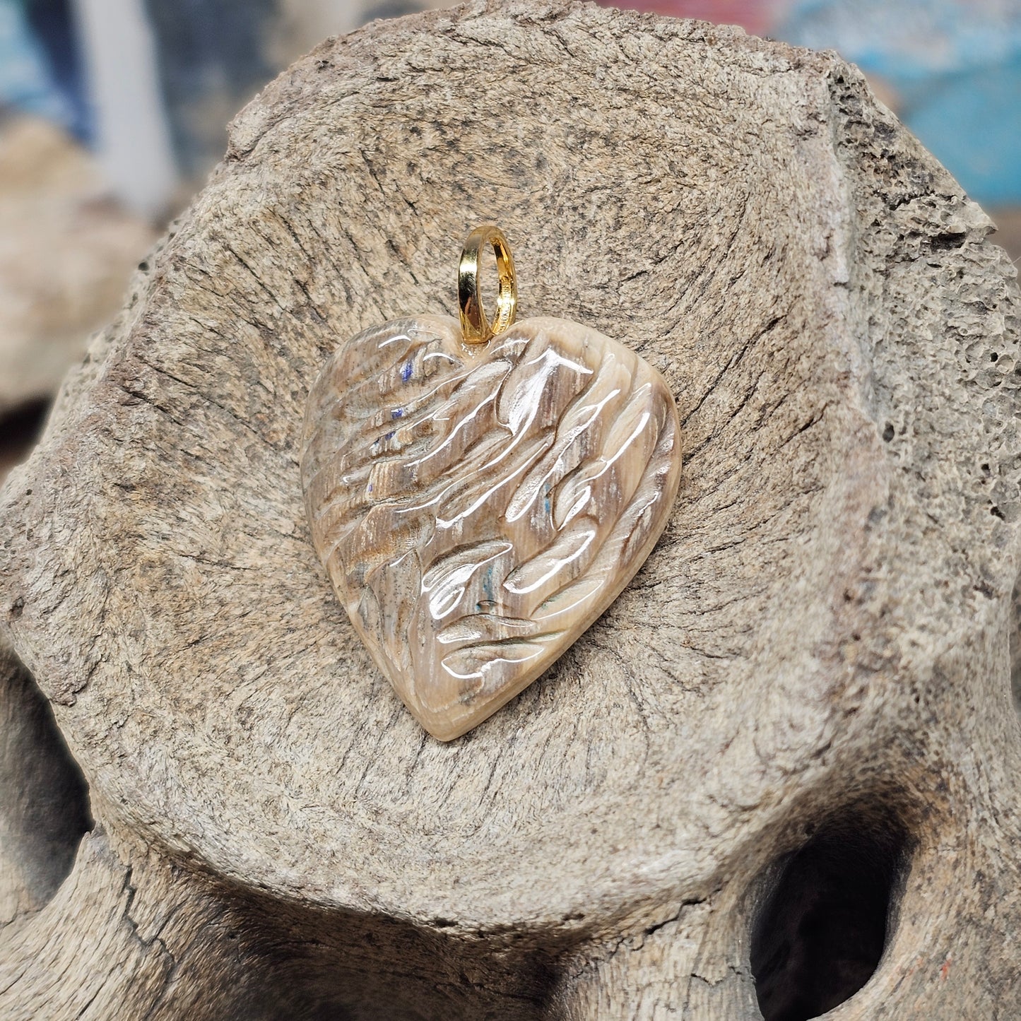 Woolly Mammoth Fossil Ivory Carved Heart Pendant | Ice Age Treasures