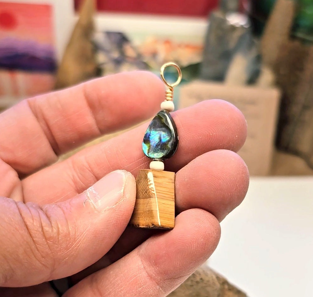 Boneyard Alaska Woolly Mammoth Ivory and Abalone Bead Pendant