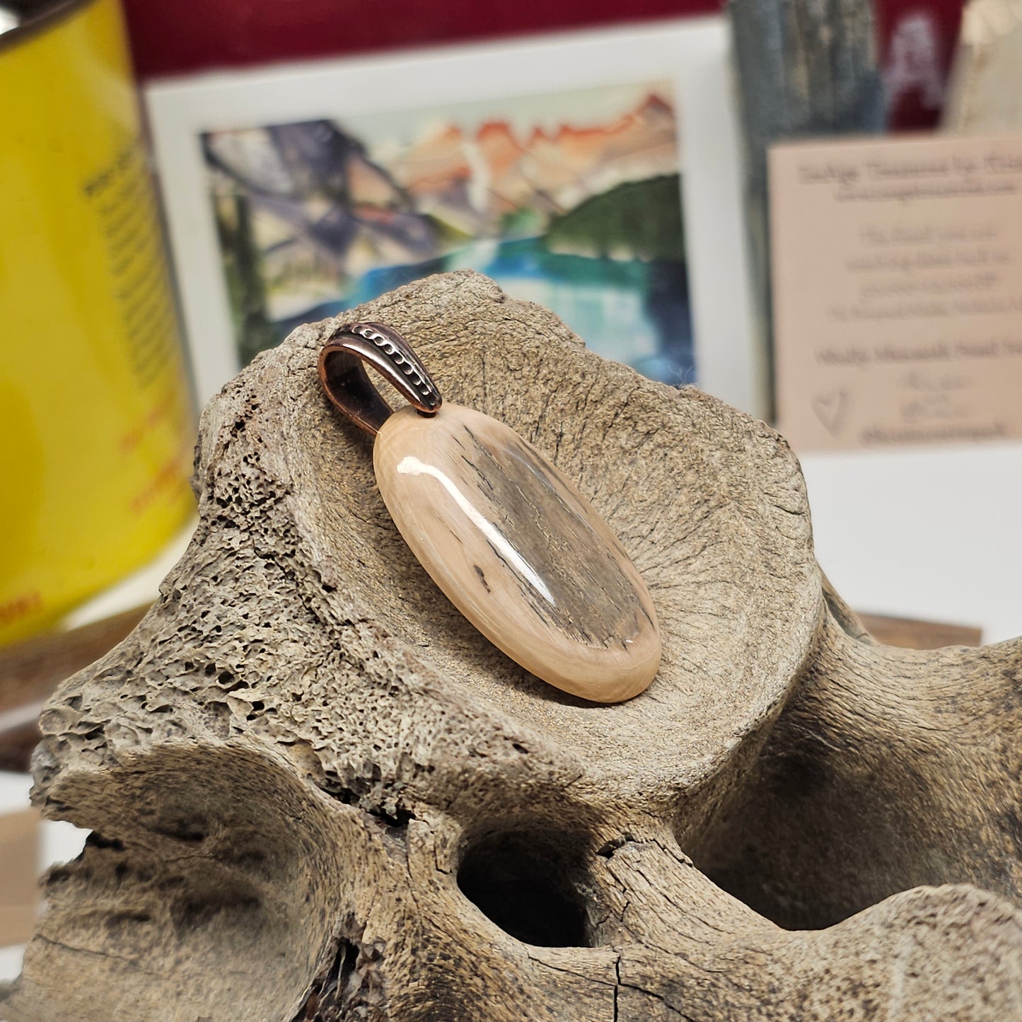 Boneyard Alaska Woolly Mammoth Ivory Cabochon Pendant with Copper Bale