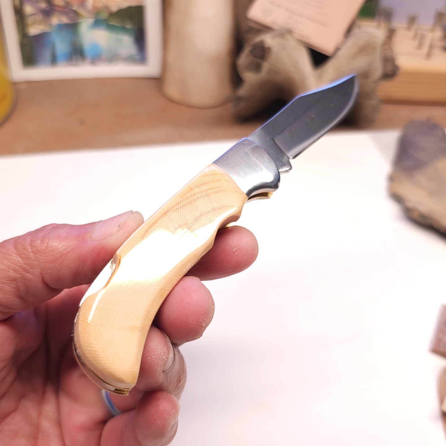 Boneyard Alaska Woolly Mammoth Ivory Grip Pocket Knife-Lock Blade 001