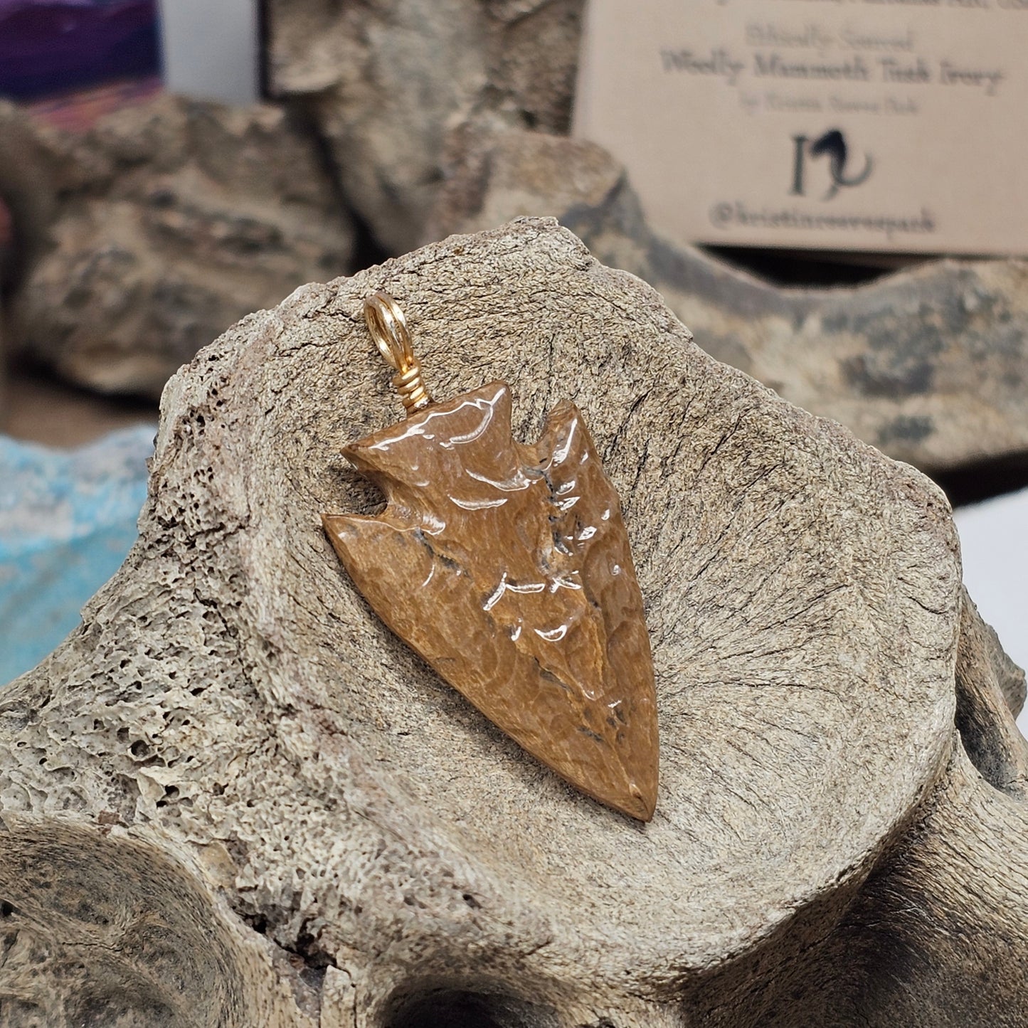 Woolly Mammoth Bark Ivory Arrowhead Pendant | Boneyard Alaska