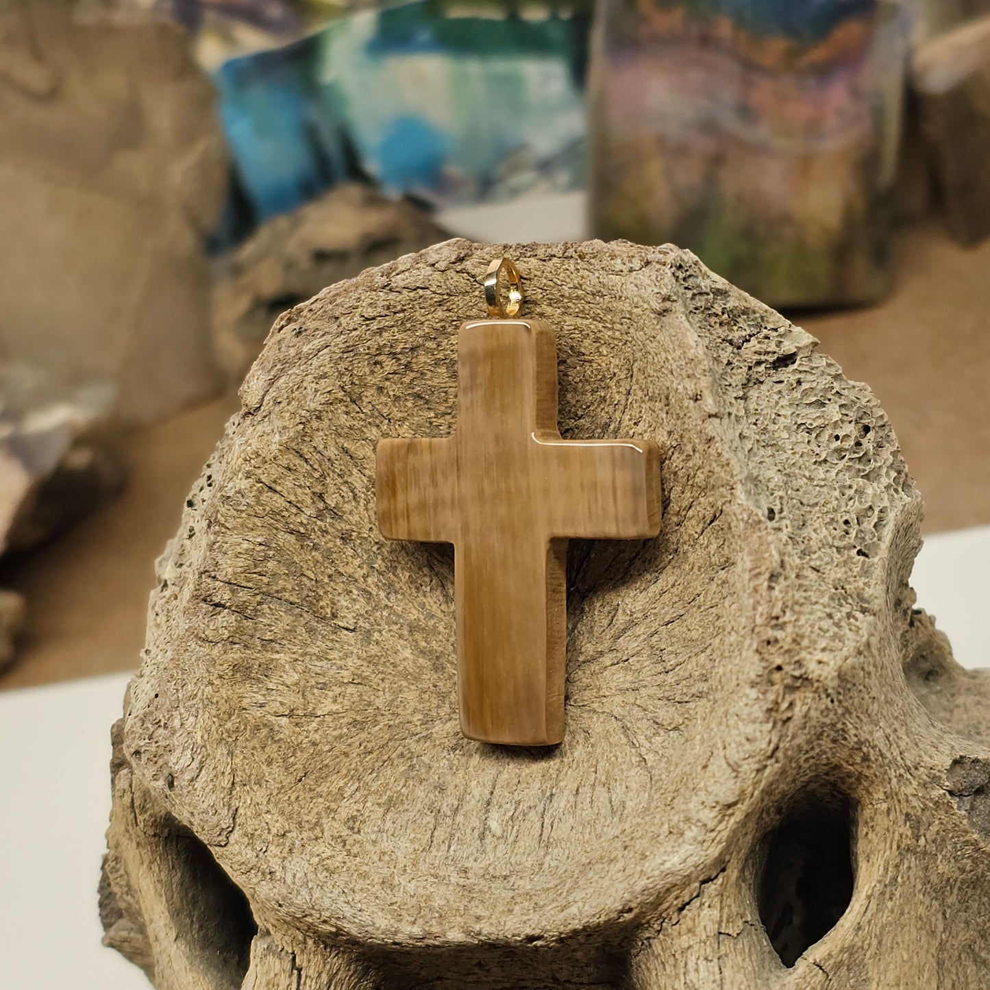 Woolly Mammoth Fossil Ivory Christian Cross | Ice Age Treasures
