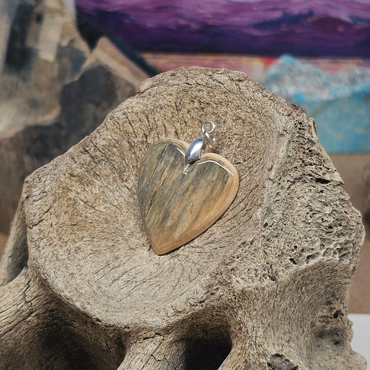 Woolly Mammoth Fossil Ivory Heart Shaped Pendant