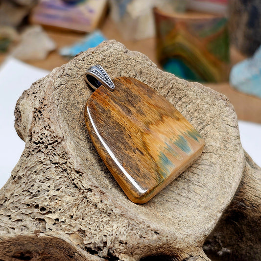 Woolly Mammoth Fossil Ivory Bark Pendant "The Lake" | Ice Age Treasures