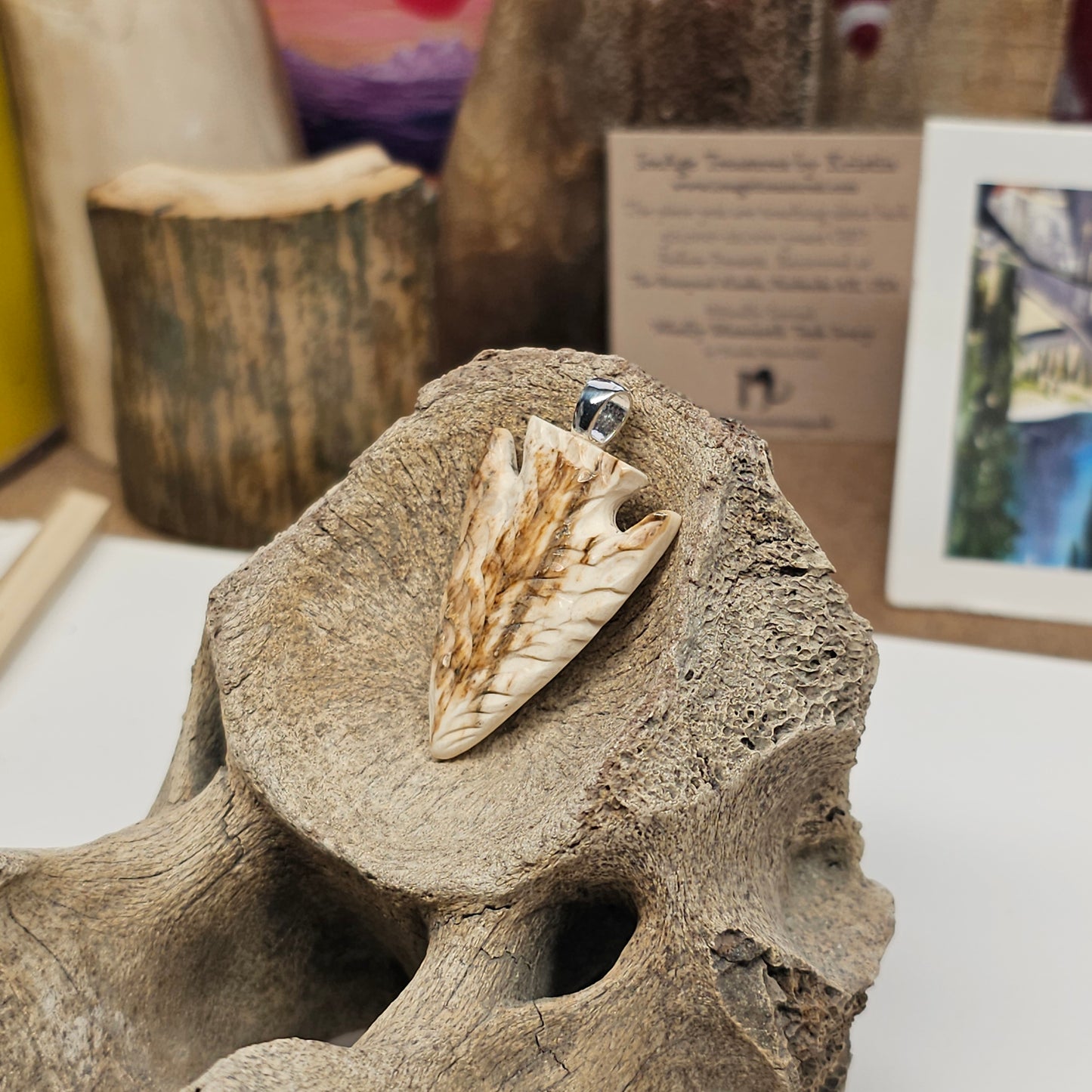 Boneyard Alaska Woolly Mammoth Carved Tusk Ivory Arrowhead Pendant