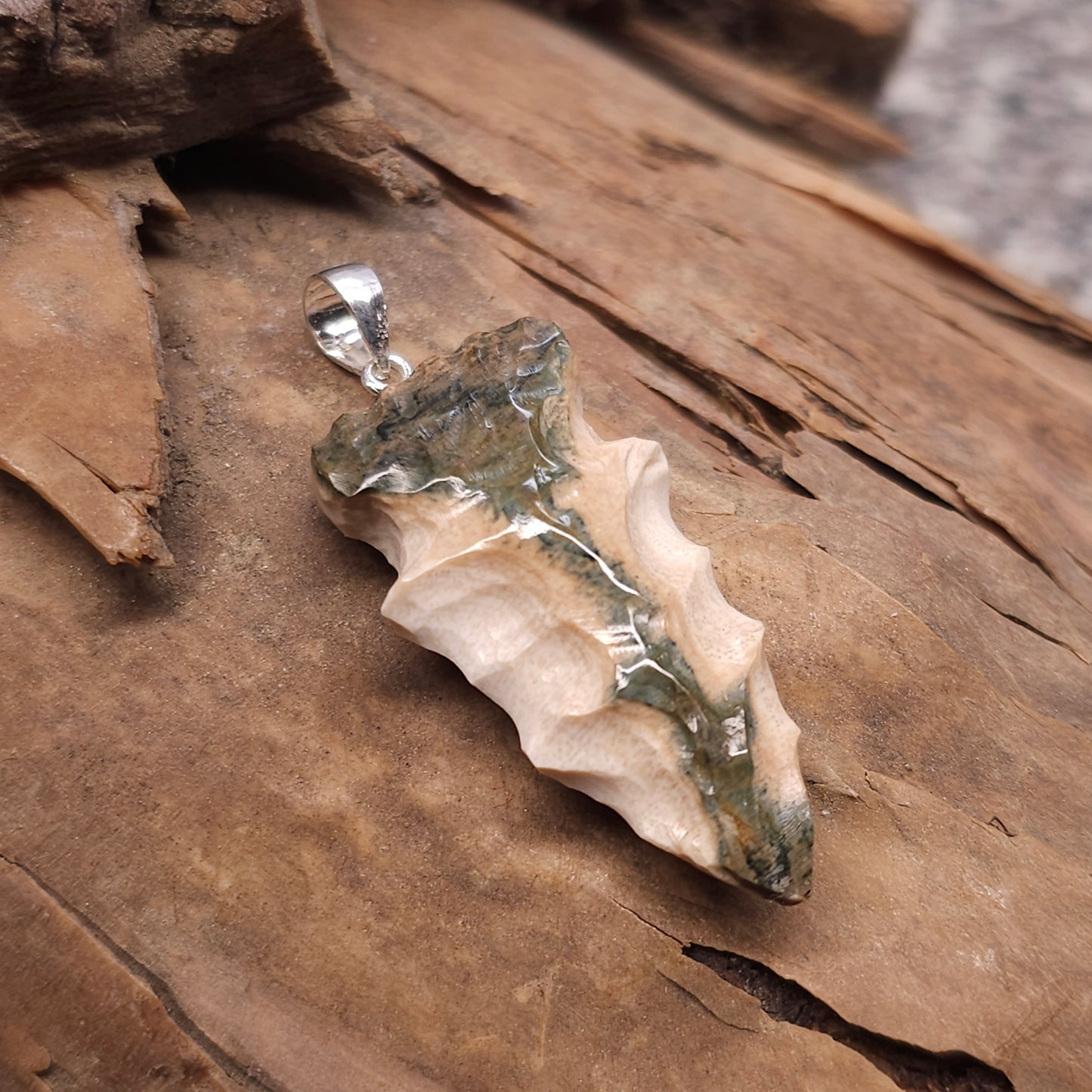 Boneyard Alaska Woolly Mammoth Carved Ivory Arrowhead Pendant