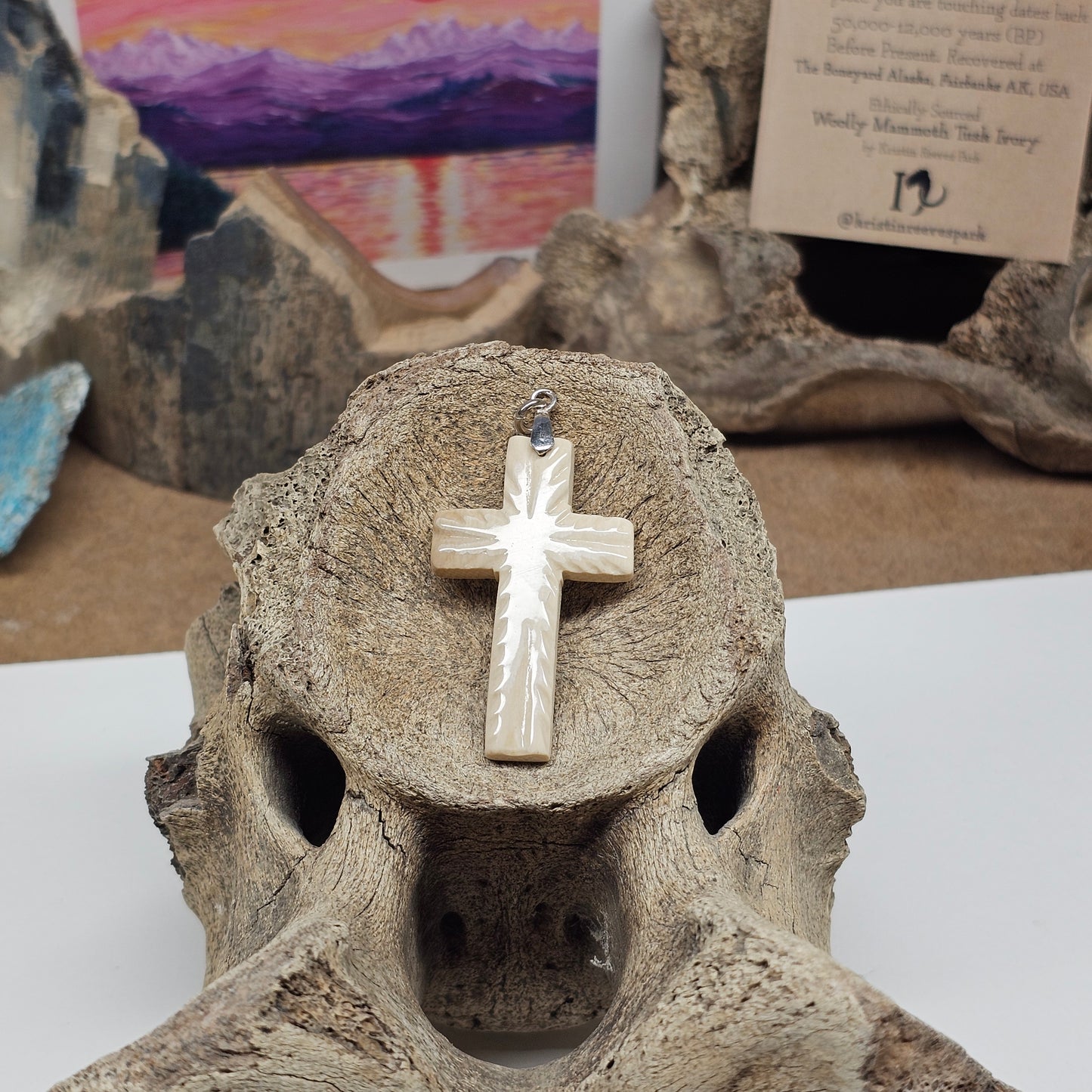 Carved Fossil Ivory Christian Cross Pendant – Sculpted Form | Ice Age Treasures