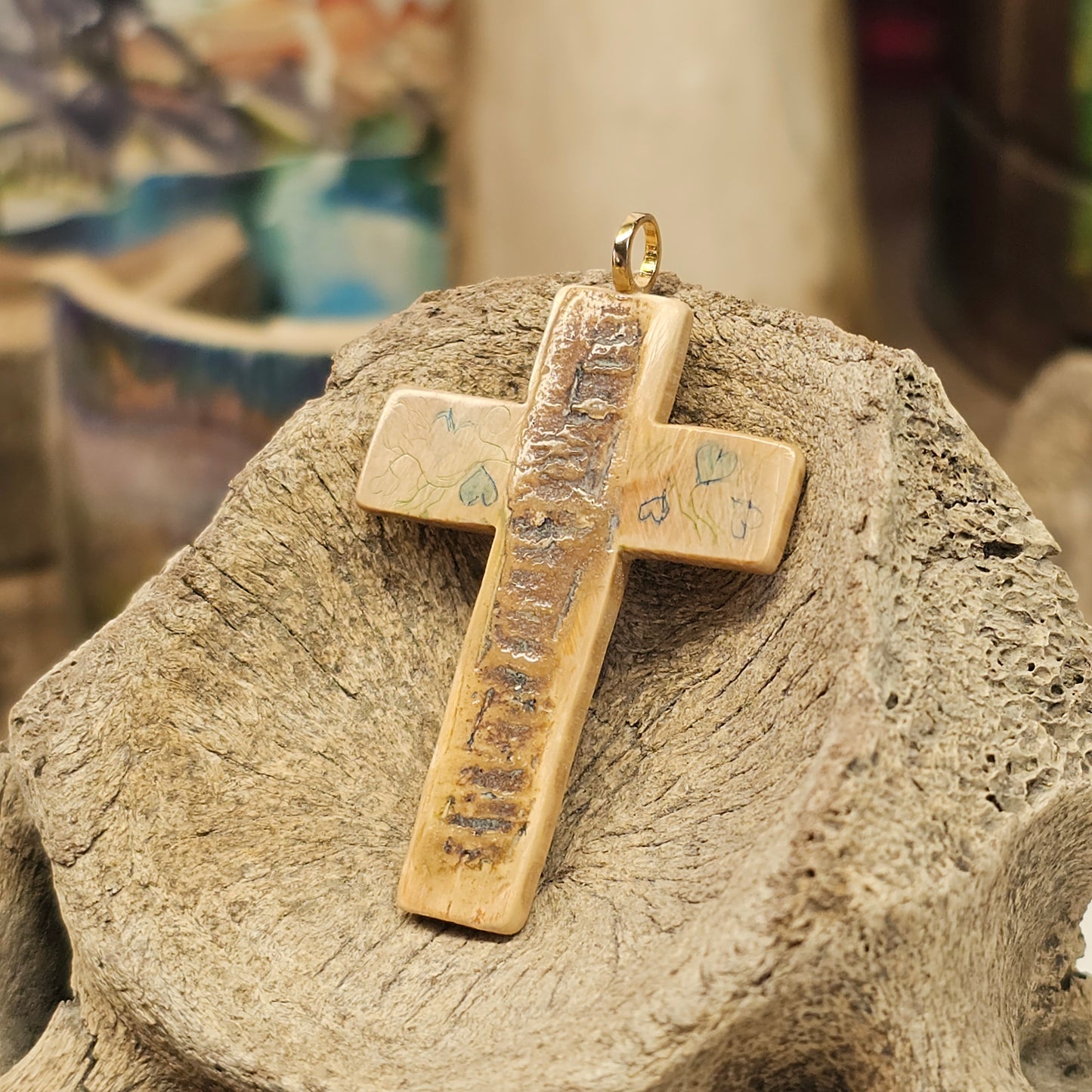 Boneyard Alaska Woolly Mammoth Fossil Ivory Christian Cross Pendant