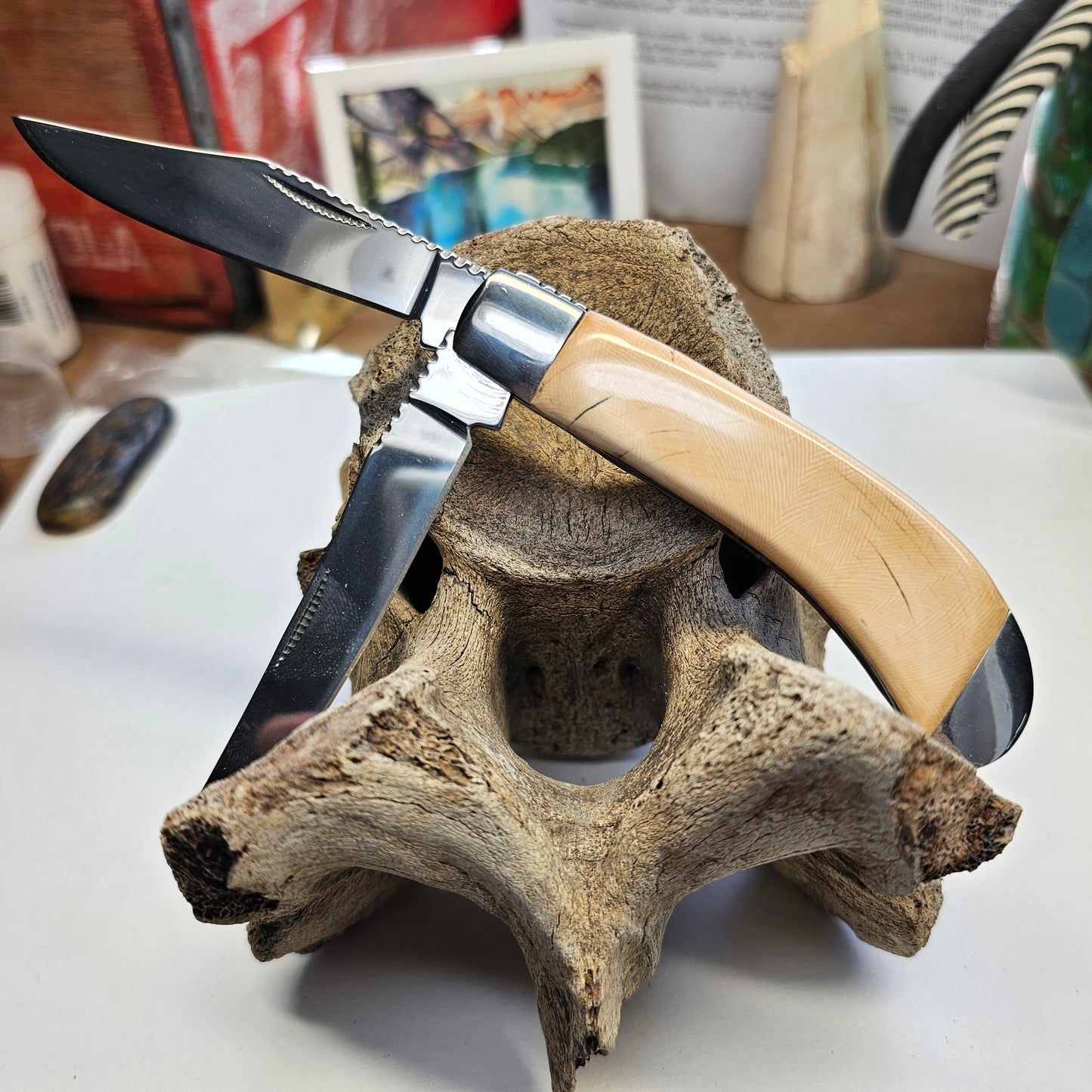 Boneyard Woolly Mammoth Ivory and Bone Grip "Trapper" Pocket Knife