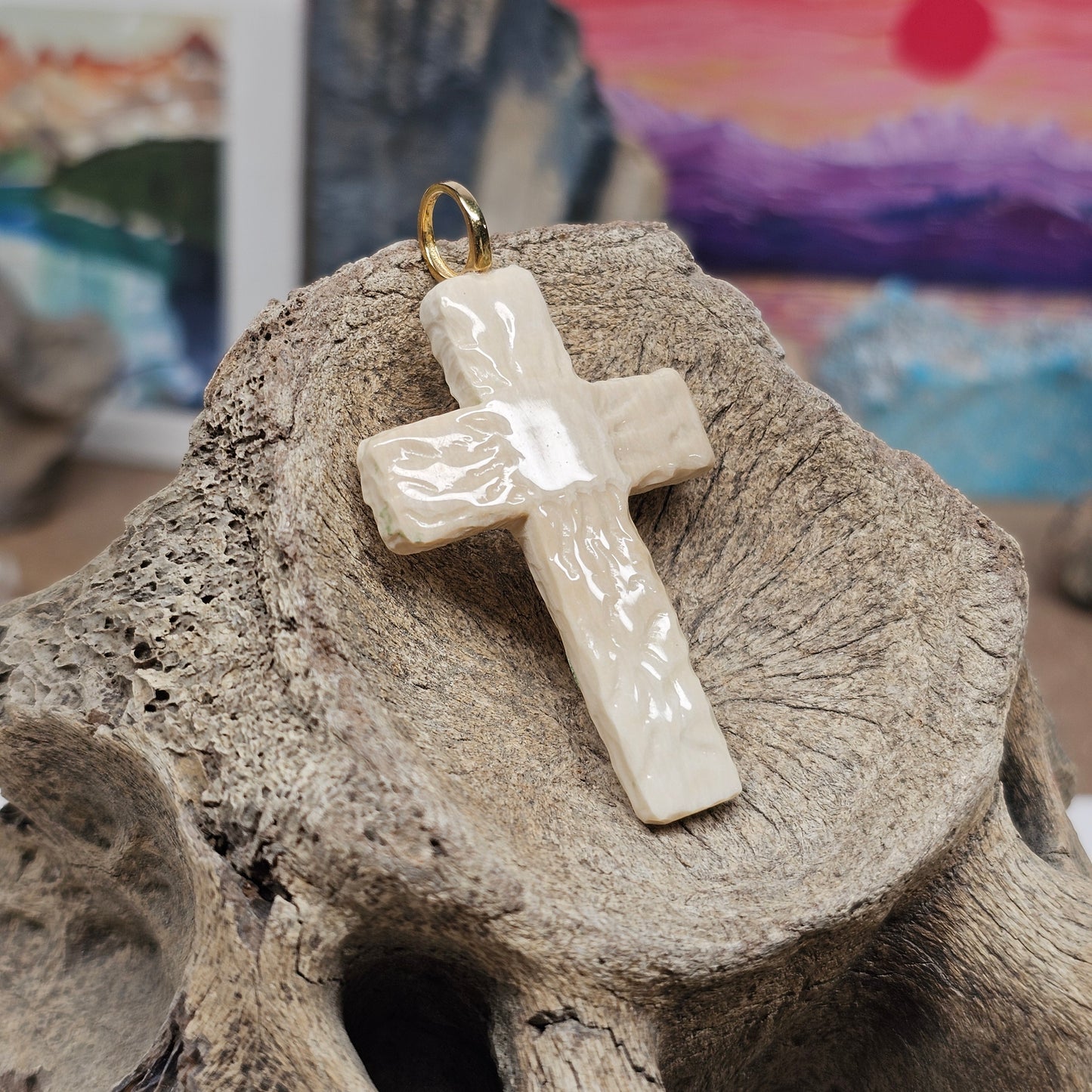 Woolly Mammoth Ivory Carved Christian Cross Pendant | Ice Age Treasures