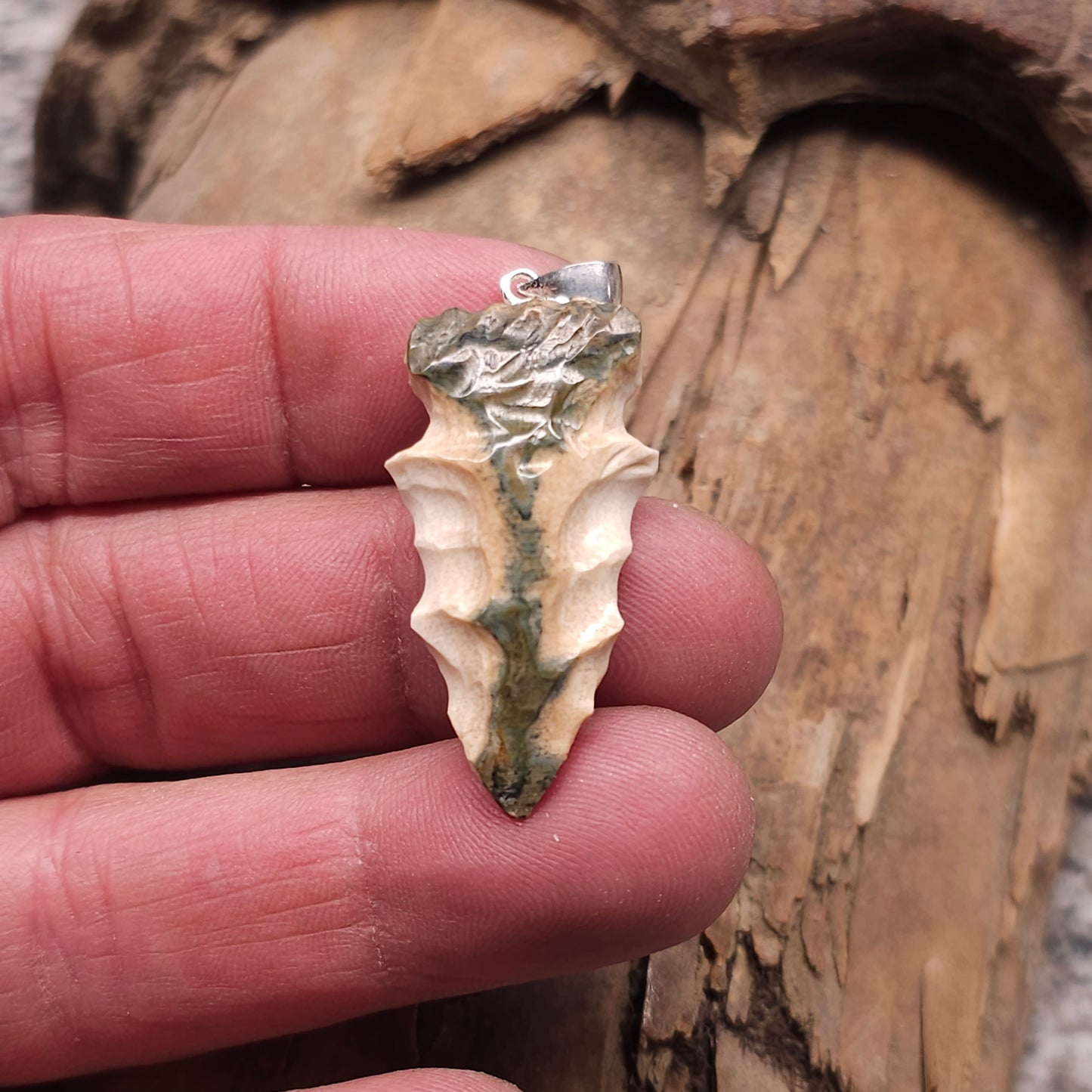 Boneyard Alaska Woolly Mammoth Carved Ivory Arrowhead Pendant