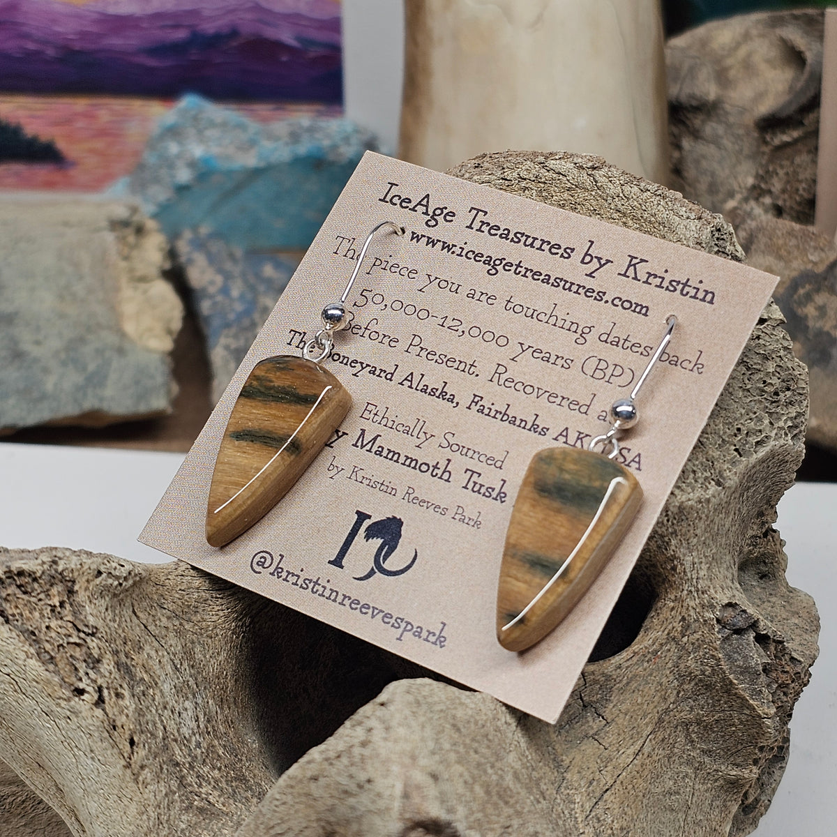 Woolly Mammoth Fossil Ivory Earrings by Kristin Reeves Park 
