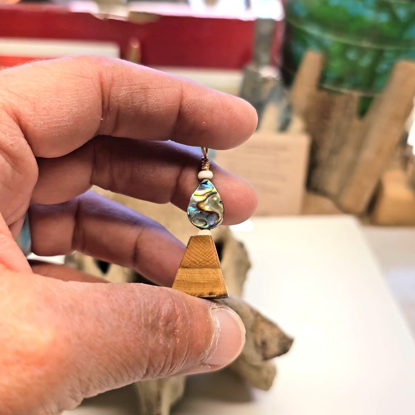 Boneyard Alaska Woolly Mammoth Ivory and Abalone Bead Pendant