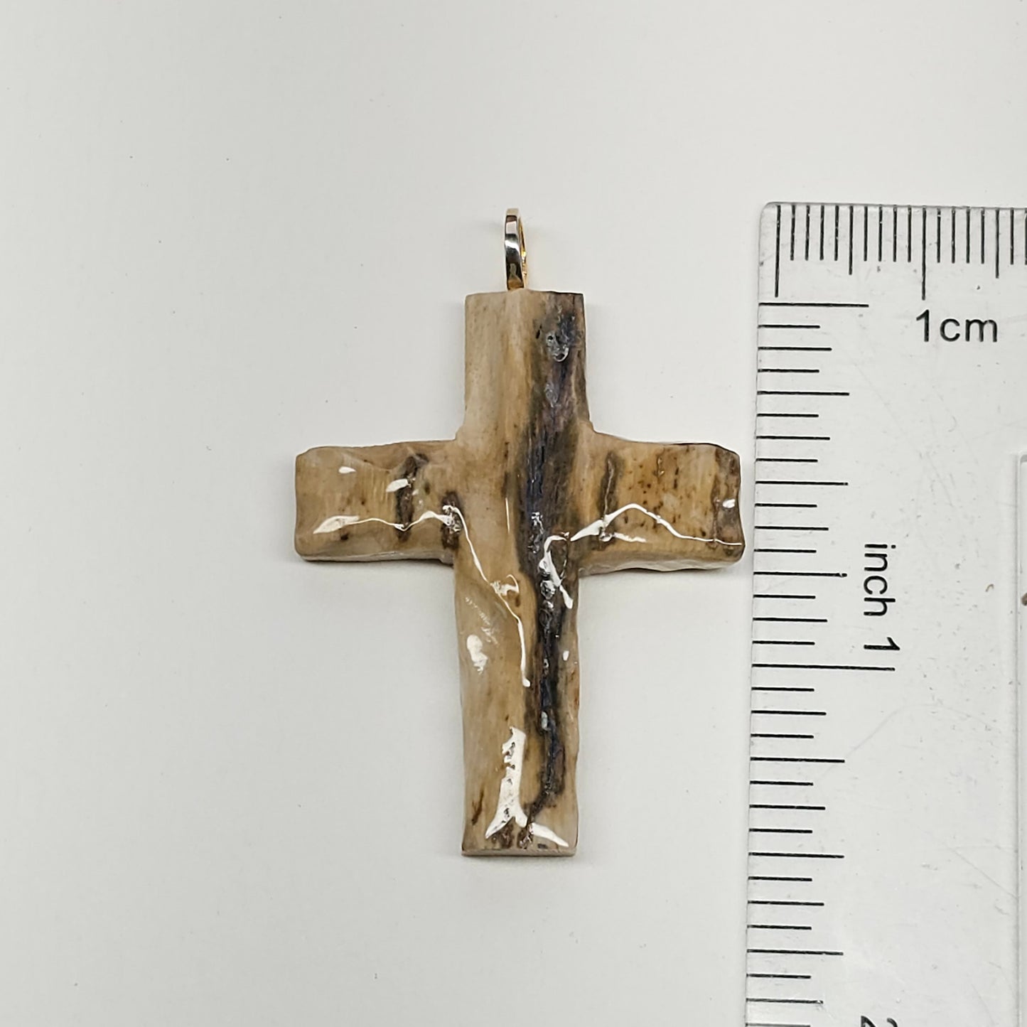 Boneyard Alaska Woolly Mammoth Ivory Carved Christian Cross Pendant