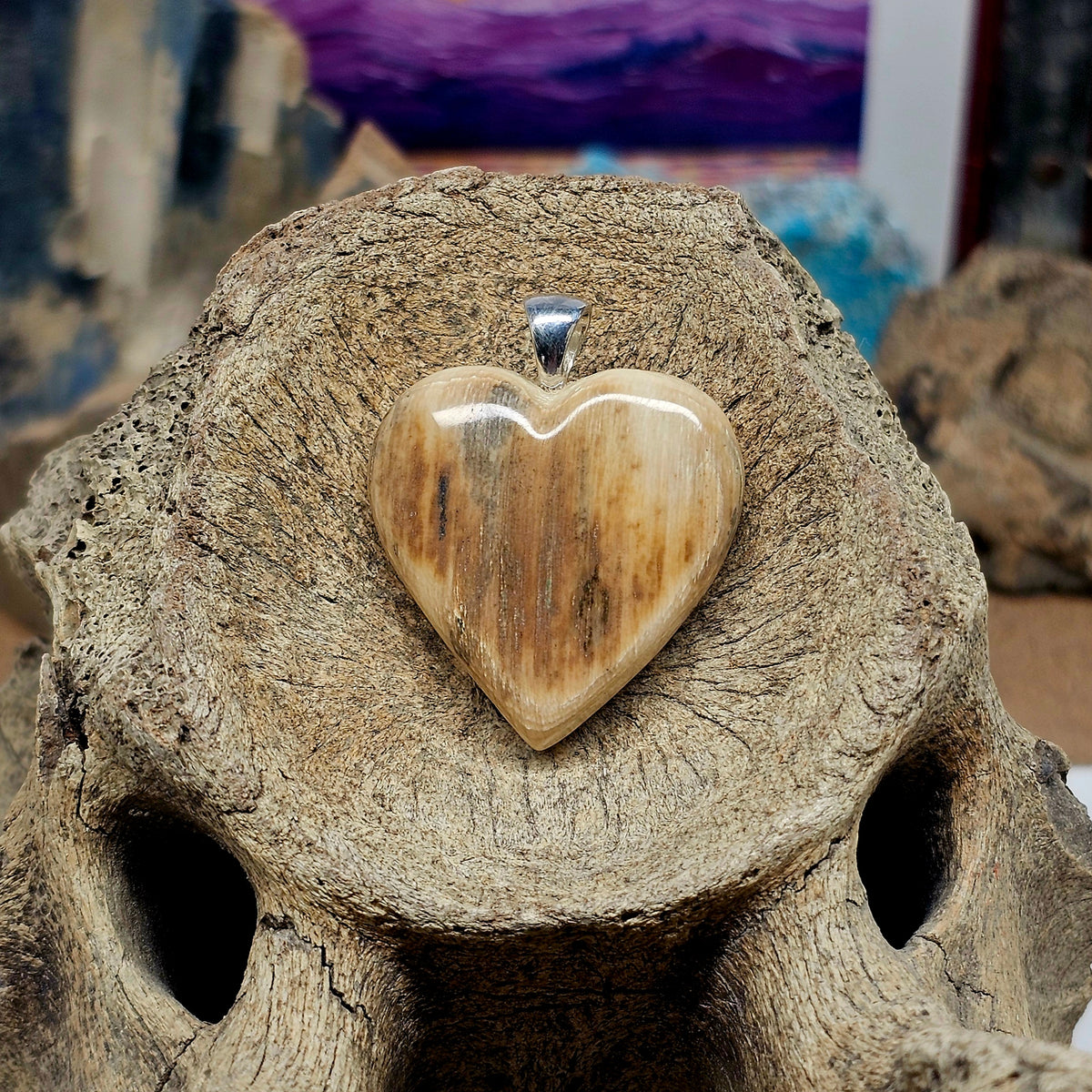 Woolly Mammoth Fossil Ivory Puffed Heart Pendant | Ice Age Treasures