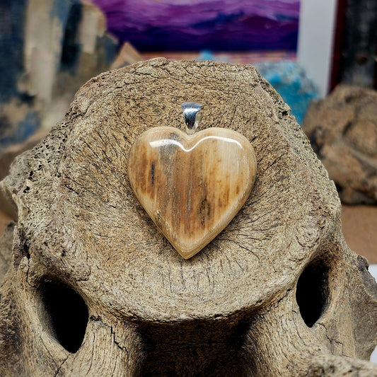 Woolly Mammoth Fossil Ivory Puffed Heart Pendant | Ice Age Treasures
