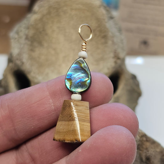 Boneyard Alaska Woolly Mammoth Ivory and Abalone Bead Pendant