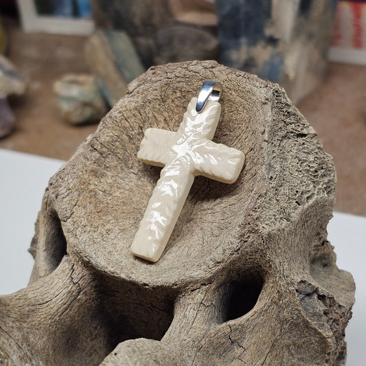 Woolly Mammoth Fossil Ivory Christian Cross Pendant – Classic | Ice Age Treasures