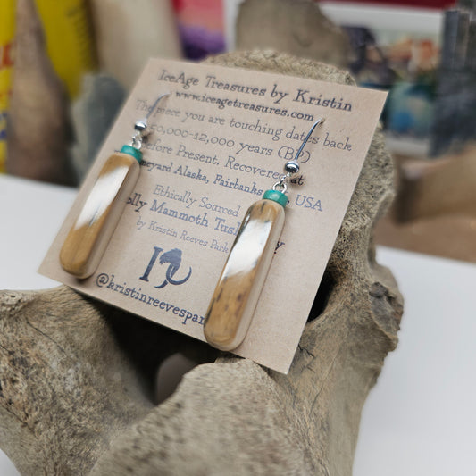 Woolly Mammoth Fossil Ivory & Turquoise Earrings