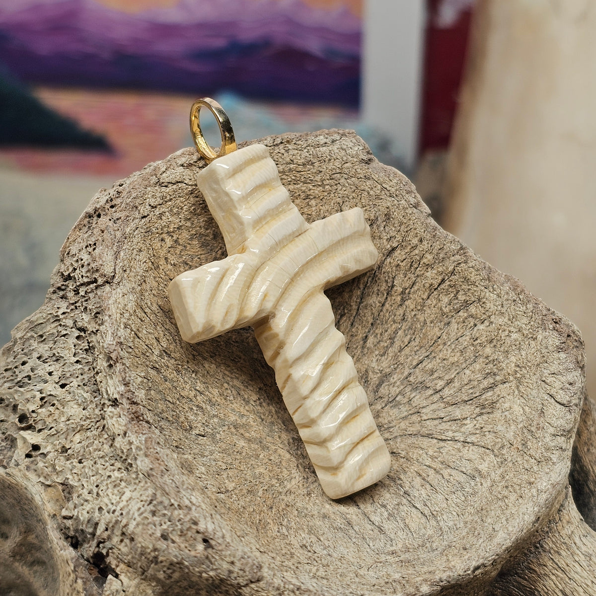 Woolly Mammoth Ivory Carved Christian Cross Pendant | Ice Age Treasures