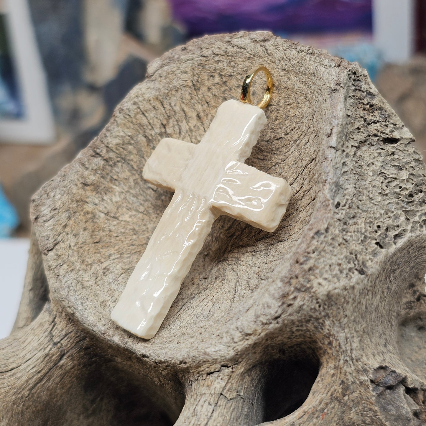 Woolly Mammoth Ivory Carved Christian Cross Pendant | Ice Age Treasures