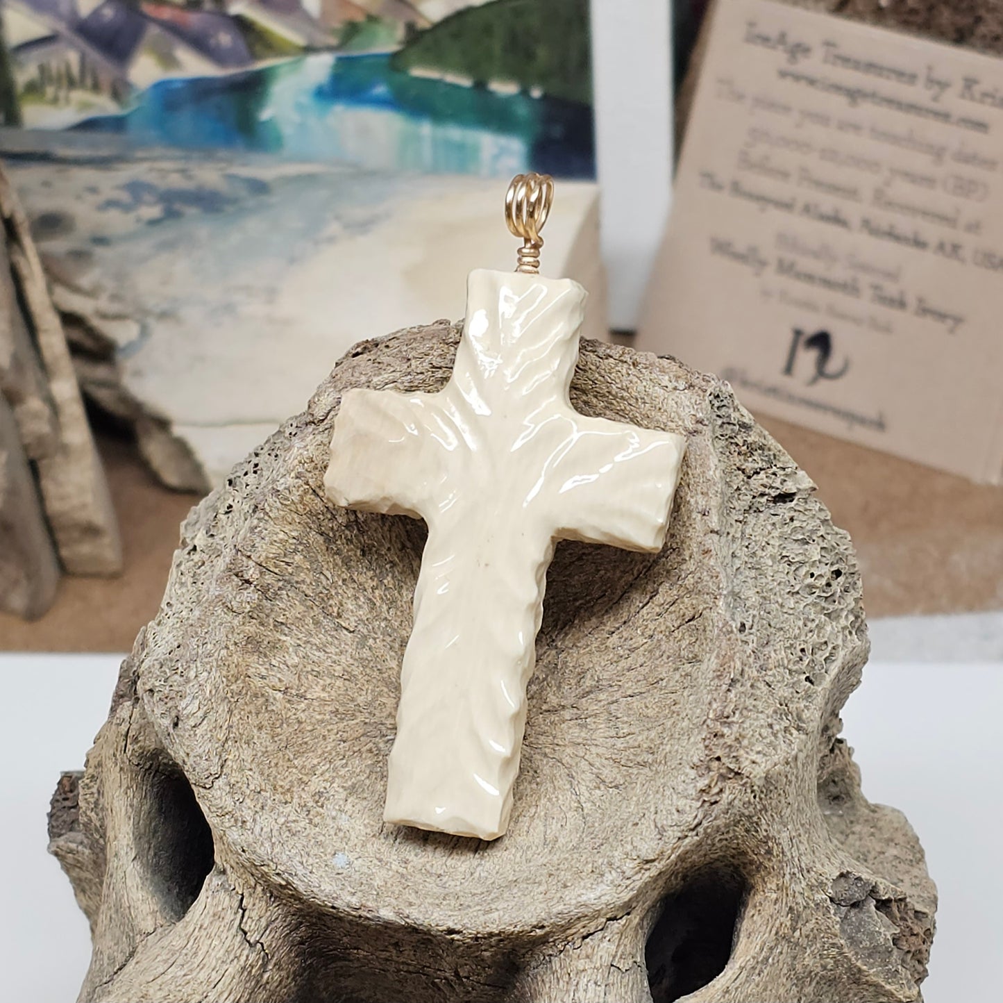 Boneyard Alaska Woolly Mammoth Ivory Carved Christian Cross