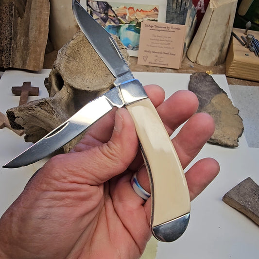 Boneyard Alaska Woolly Mammoth Ivory Grip "TRAPPER" Pocket Knife