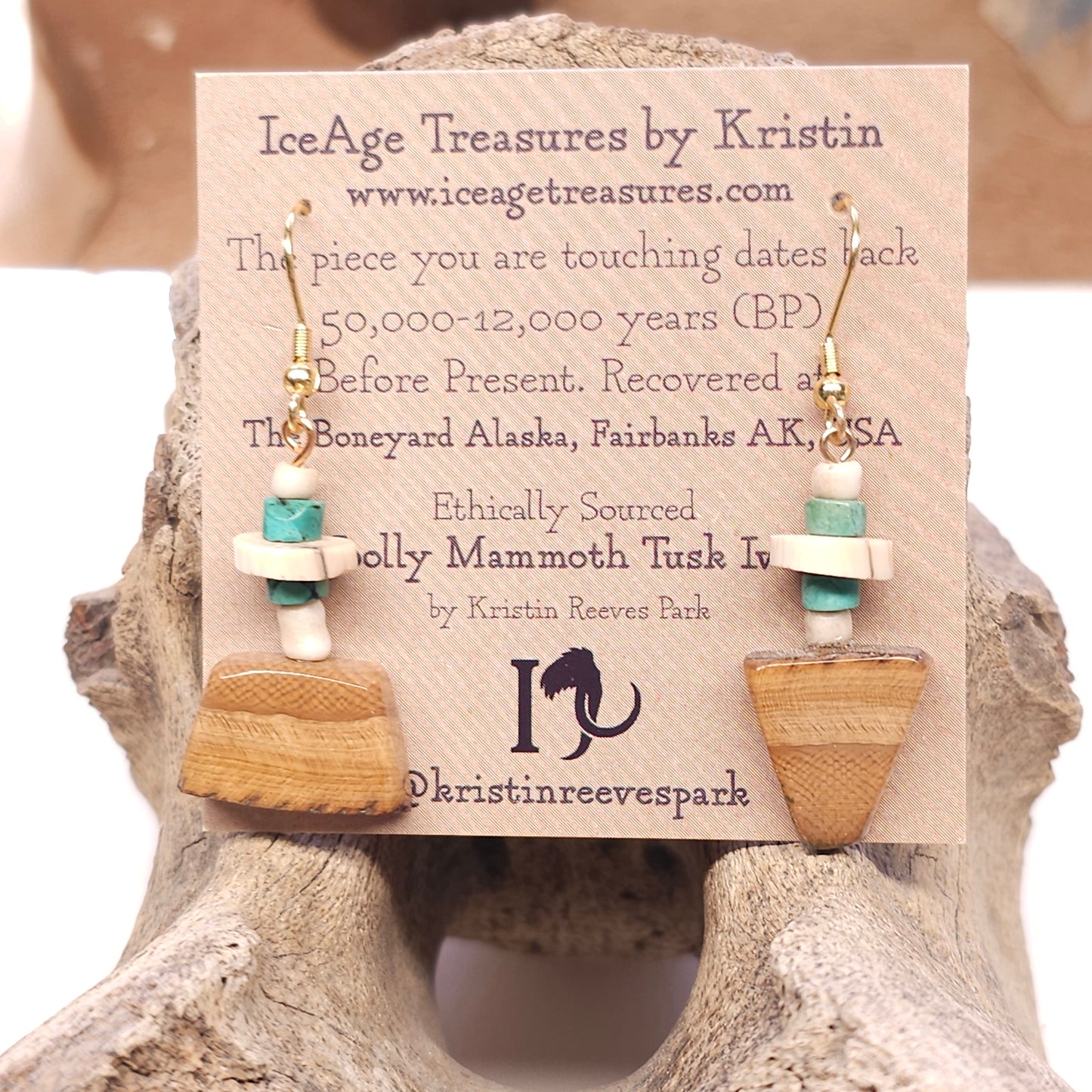 Boneyard Alaska Woolly Mammoth Ivory Bead Earrings