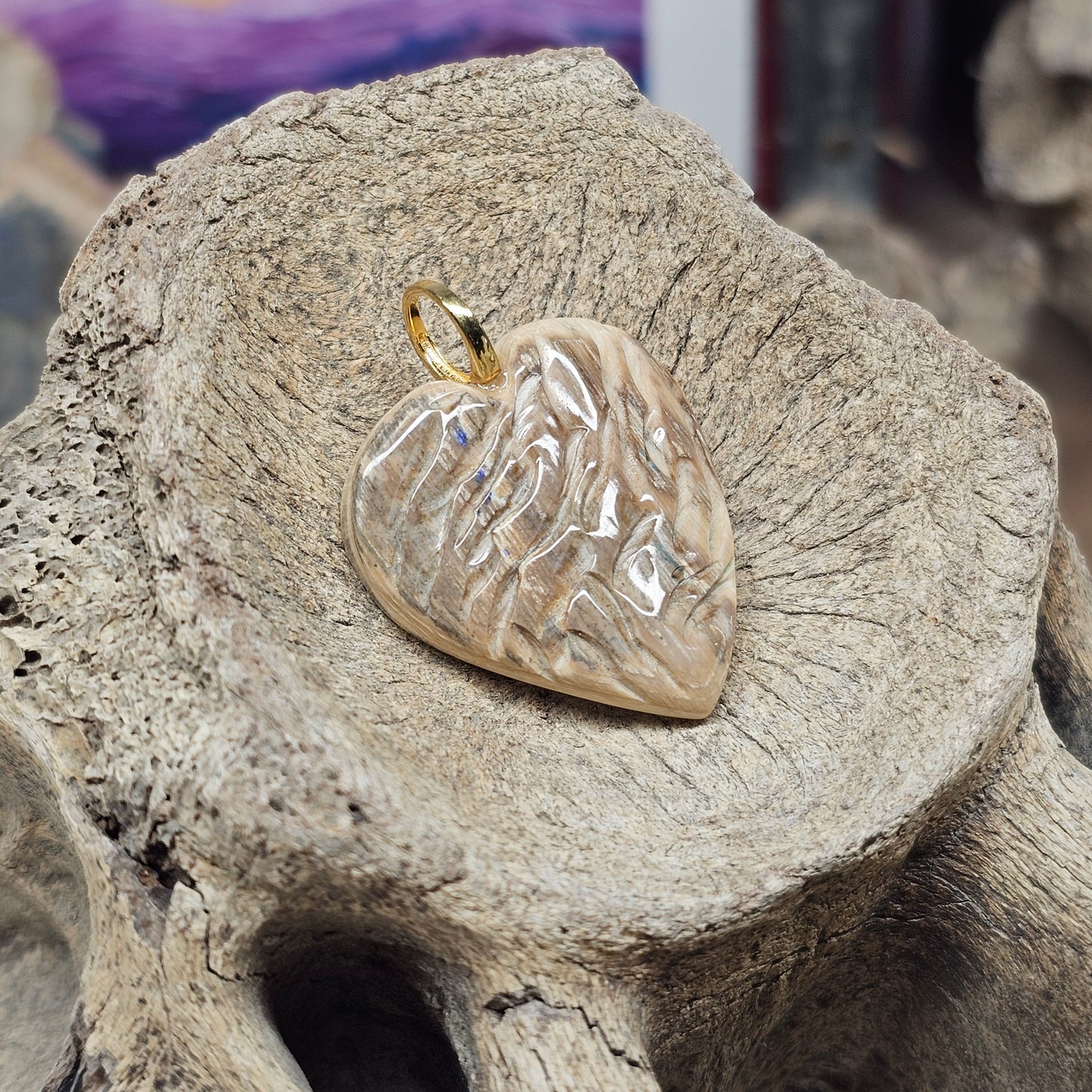 Woolly Mammoth Fossil Ivory Carved Heart Pendant | Ice Age Treasures