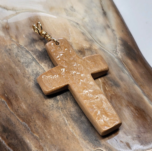 Boneyard Alaska Woolly Mammoth Ivory Carved Christian Cross Pendant