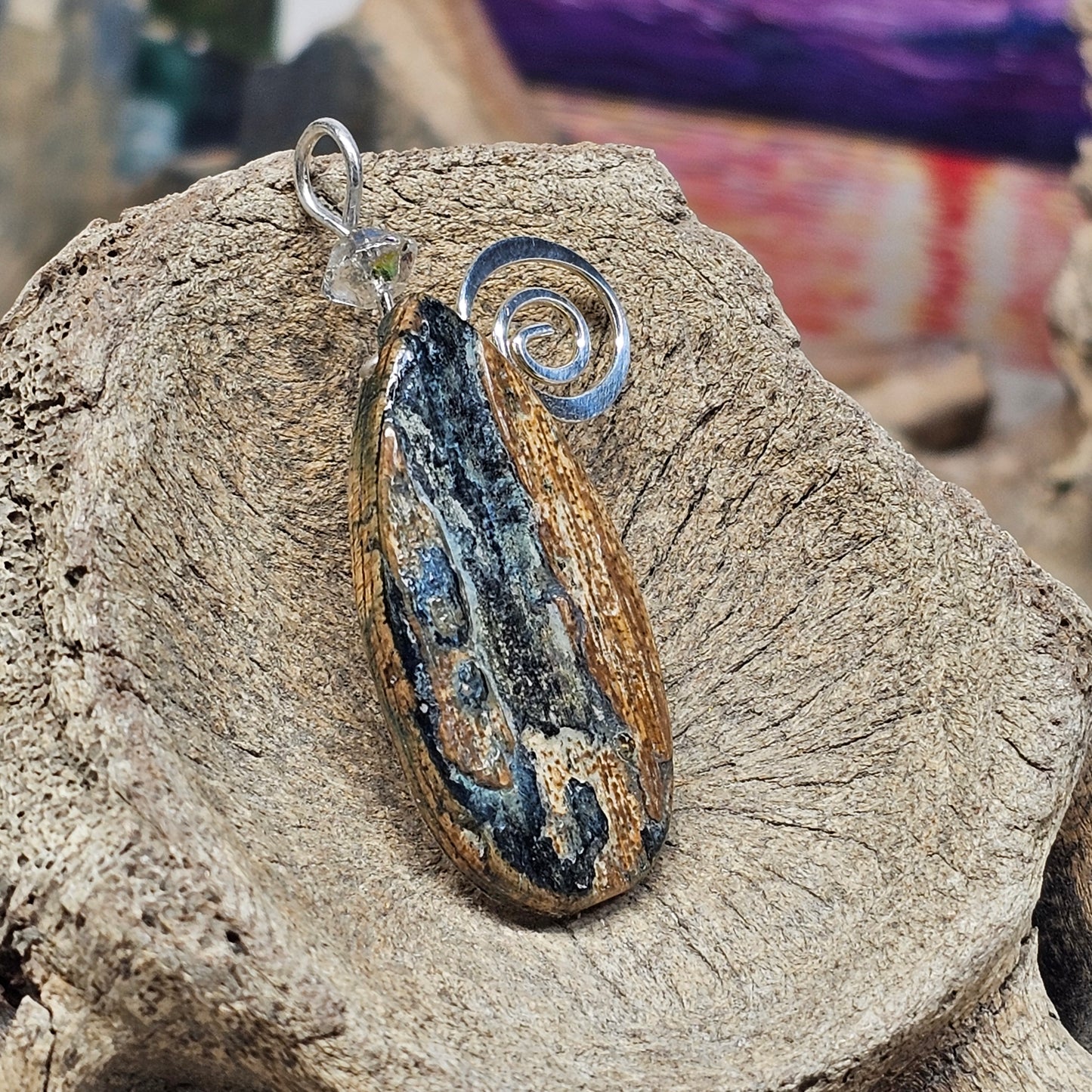 Fossil Ivory Vivianite Bark Pendant | Ice Age Treasures