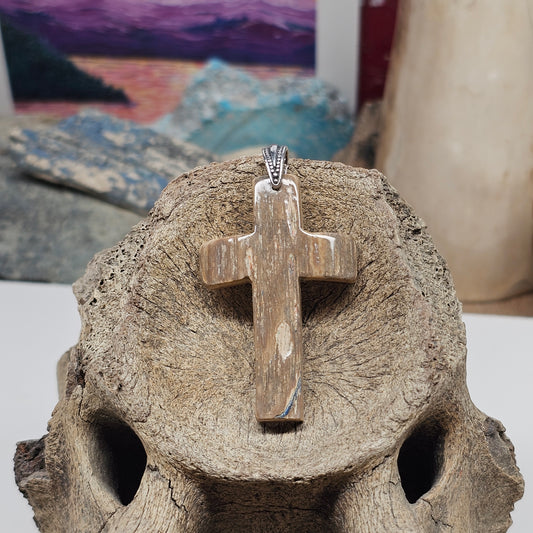Woolly Mammoth Fossil Ivory Carved Christian Cross Pendant | Ice Age Treasures