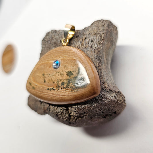 Boneyard Alaska Woolly Mammoth Ivory Cabochon Pendant with Swarovski Crystal