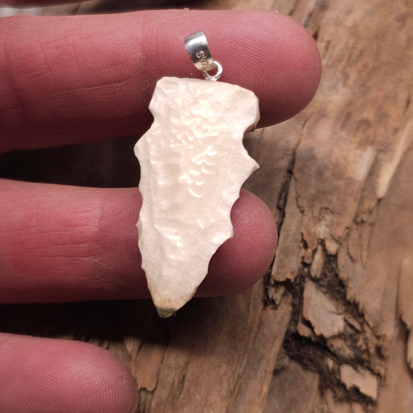 Boneyard Alaska Woolly Mammoth Carved Ivory Arrowhead Pendant