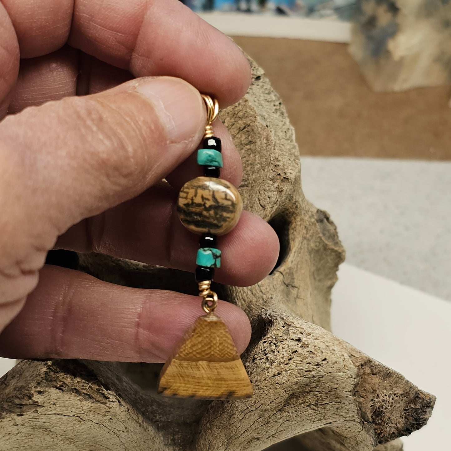 Boneyard Alaska Woolly Mammoth Ivory Bead and Turquoise Pendant