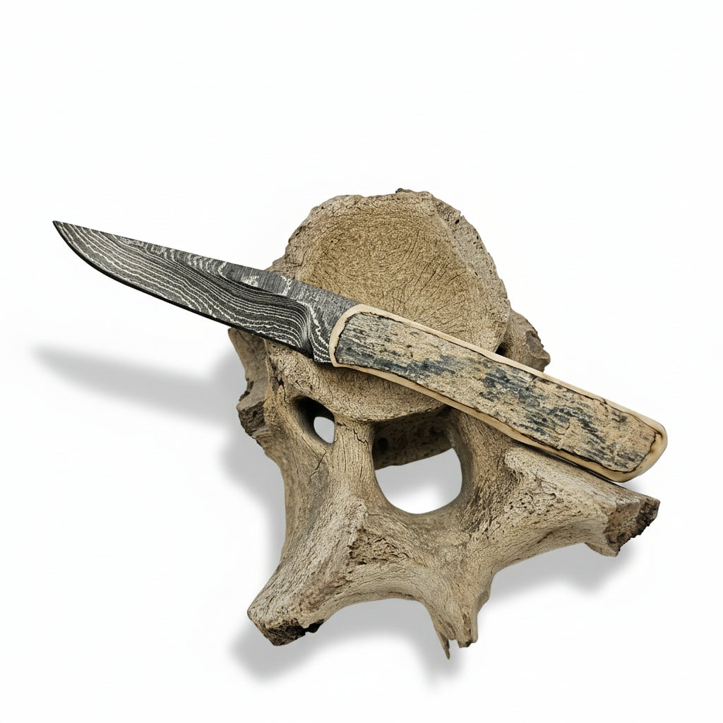 Boneyard Alaska Woolly Mammoth and USA Damascus Fixed Blade Knife 7-1/2"