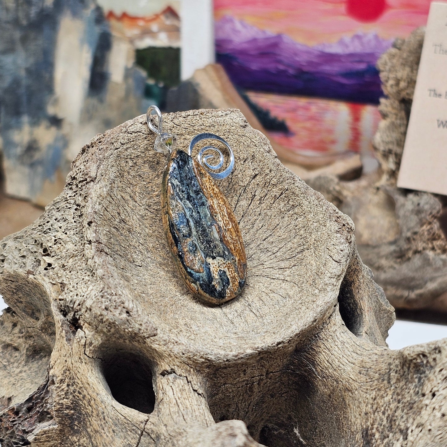 Beautiful blue woolly mammoth fossil ivory pendant by Kristin IceageTreasures.com Material: Boneyard Alaska