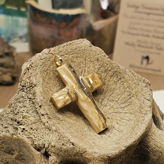 Boneyard Alaska Woolly Mammoth Ivory Carved Christian Cross Pendant