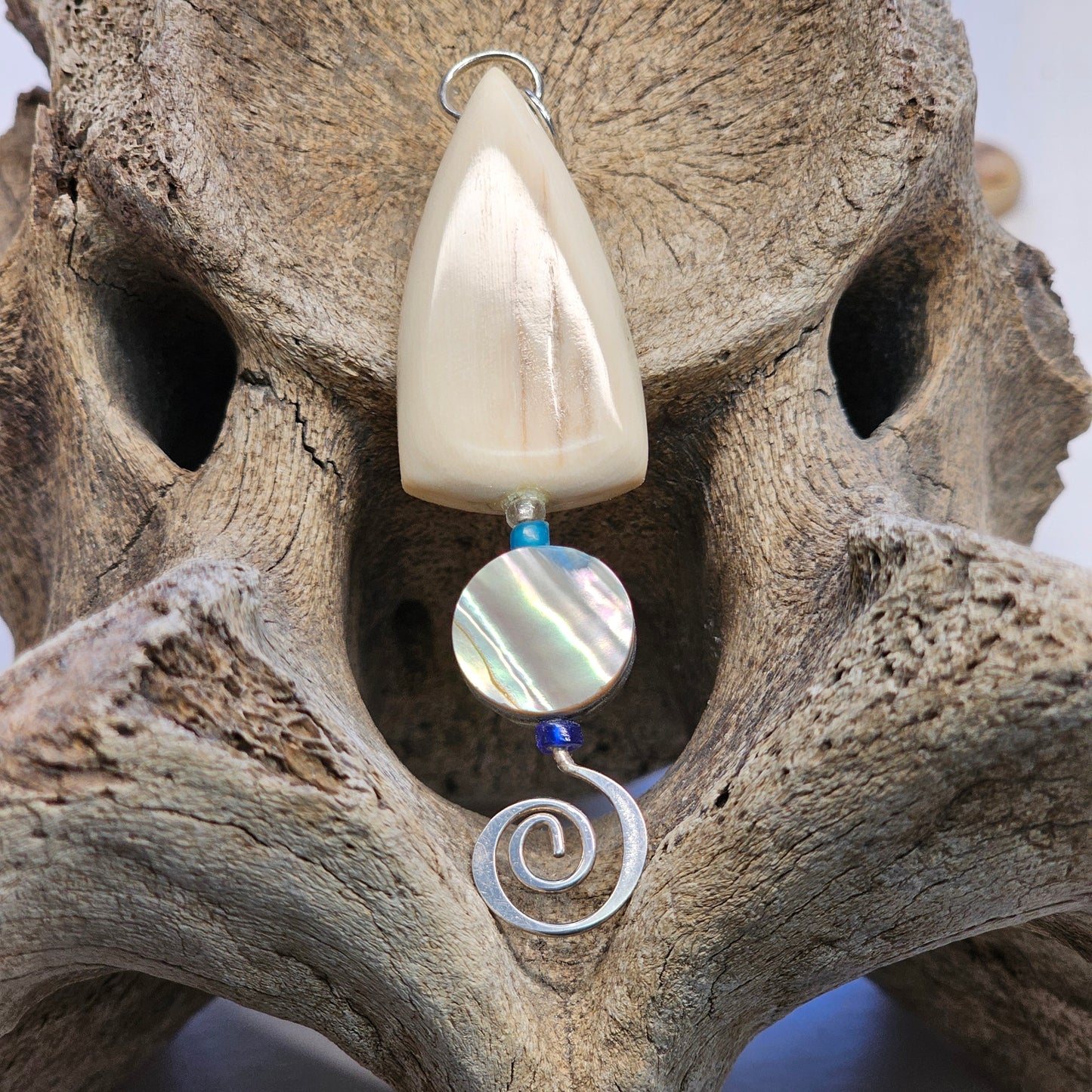 Boneyard Woolly Mammoth Ivory Abalone Sterling Pendant