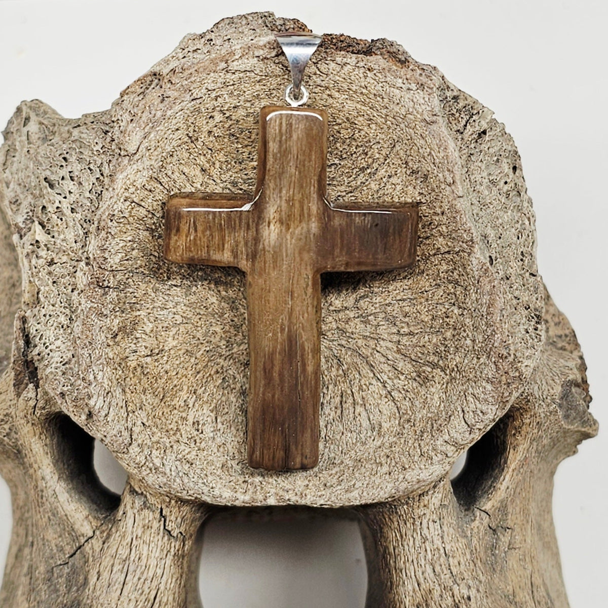 Woolly Mammoth Fossil Ivory Christian Cross Pendant by Kristin Reeves Park Iceagetreasures.com 