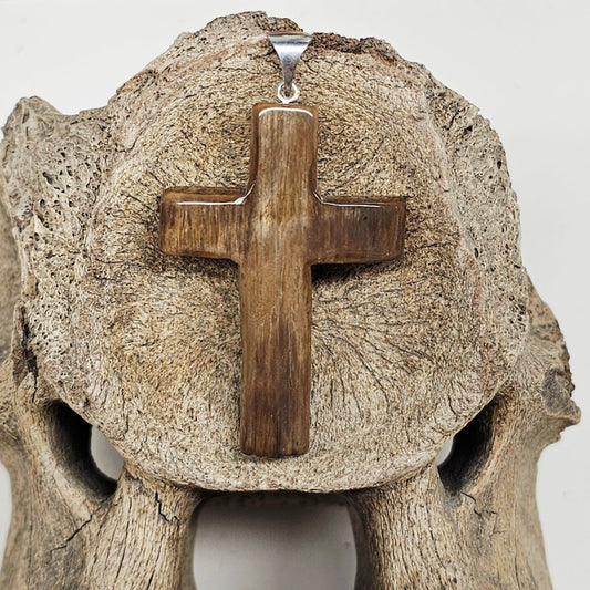 Woolly Mammoth Fossil Ivory Christian Cross Pendant by Kristin Reeves Park Iceagetreasures.com 