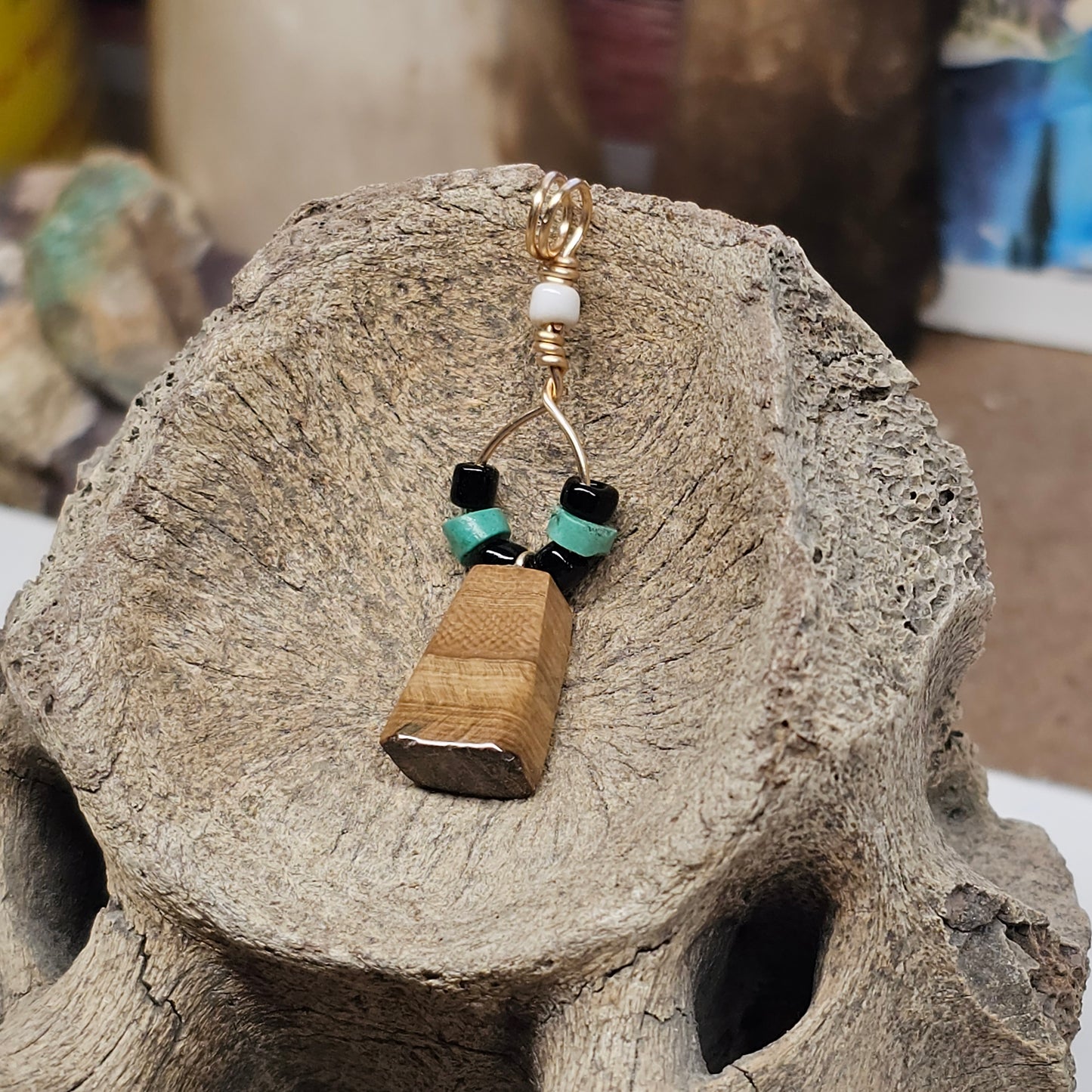 Boneyard Alaska Woolly Mammoth Ivory Pendant with Onyx and Turquoise