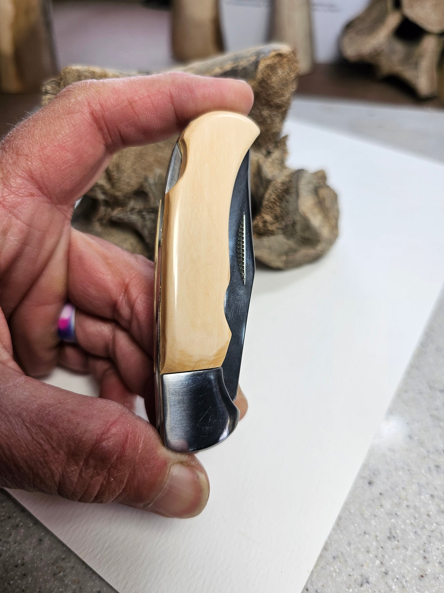 Boneyard Alaska Woolly Mammoth Grip Lock Blade Knife