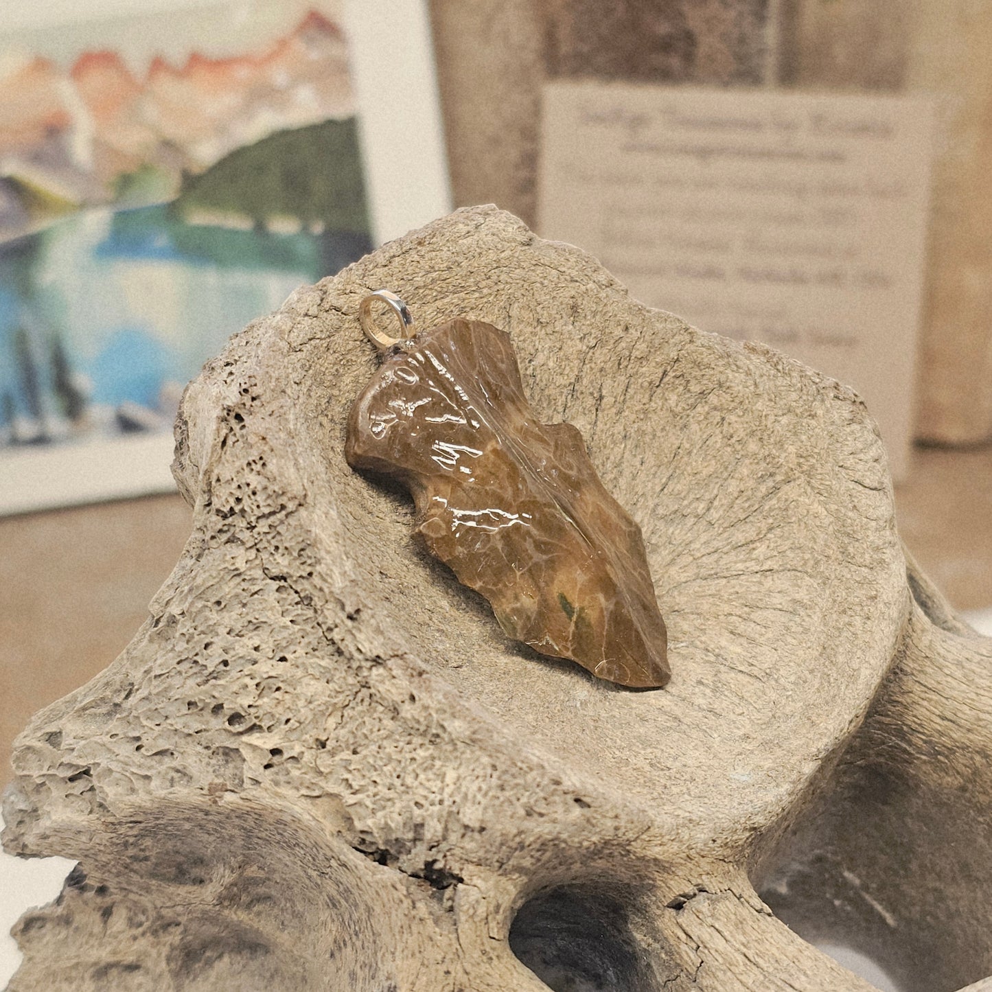 Boneyard Alaska Woolly Mammoth Carved Ivory Arrowhead Pendant