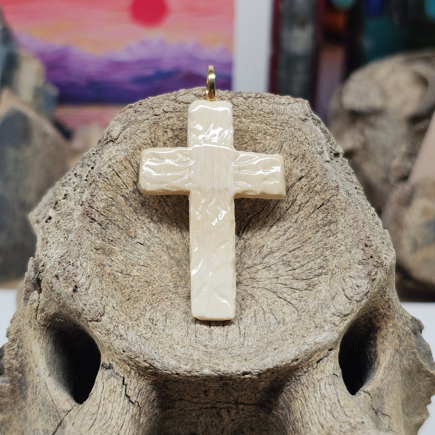 Woolly Mammoth Ivory Carved Christian Cross Pendant | Ice Age Treasures