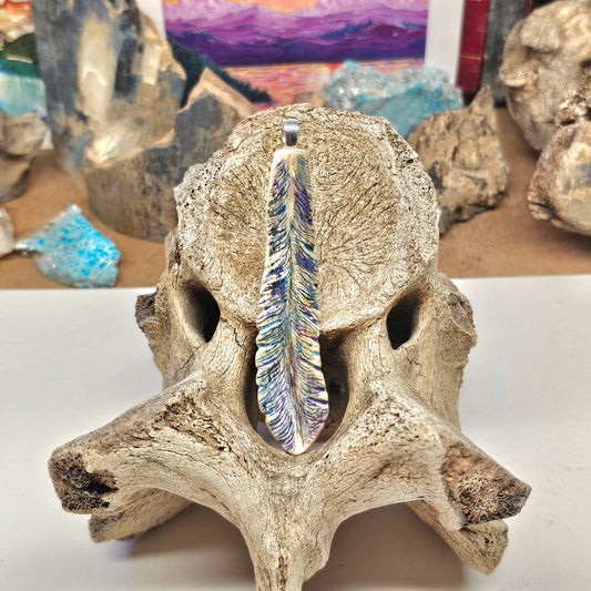 Woolly Mammoth Carved and Inked Feather Pendant