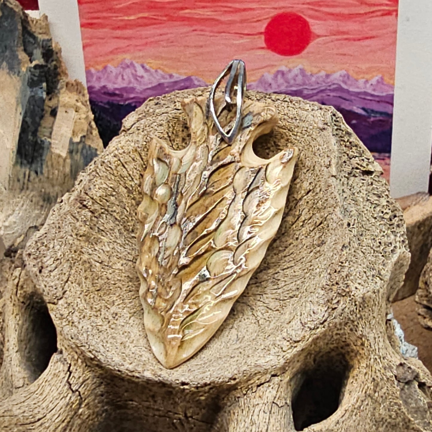 Woolly Mammoth Carved Fossil Ivory Arrowhead Pendant